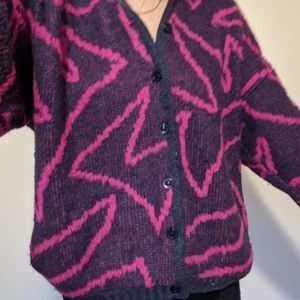 Retro sweater / jumper / pink and navy / vintage